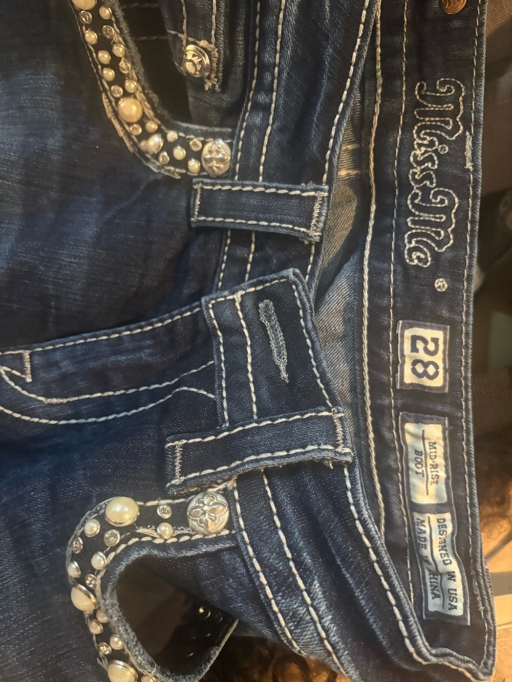 Miss Me Dark Indigo Jeans with White Topstitching